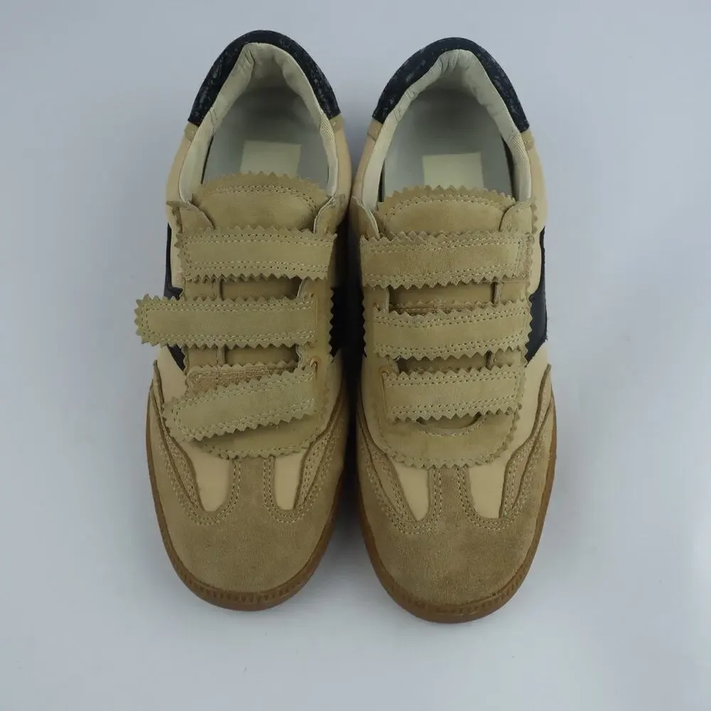 Dolce Vita Dolen Sneaker Sand Black Suede Leather Hook & Loop Straps Size 7.5